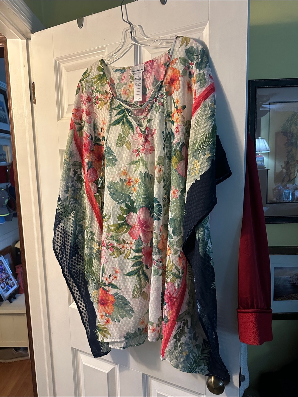 Tommy Bahama White Floral Tunic with Navy Contrast